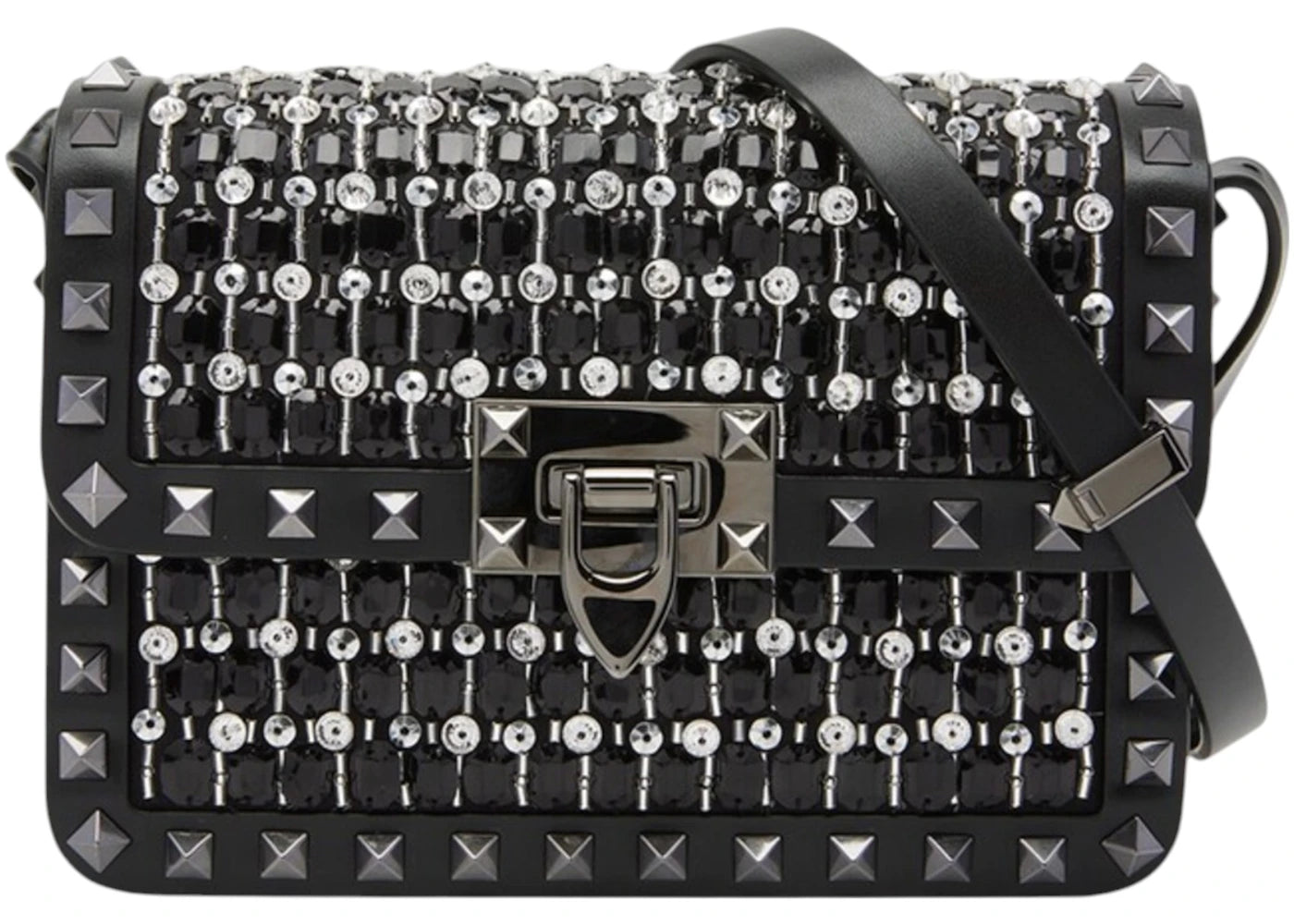 Valentino Small Rockstud Rhinestone Shoulder Bag Black