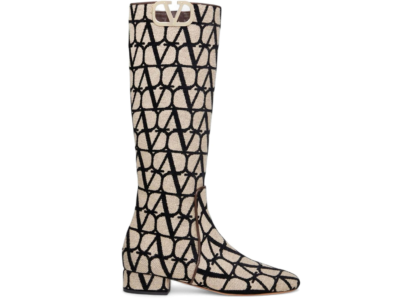 Valentino V'Logo Type Toile Iconographe Boots Beige Black (Women's)
