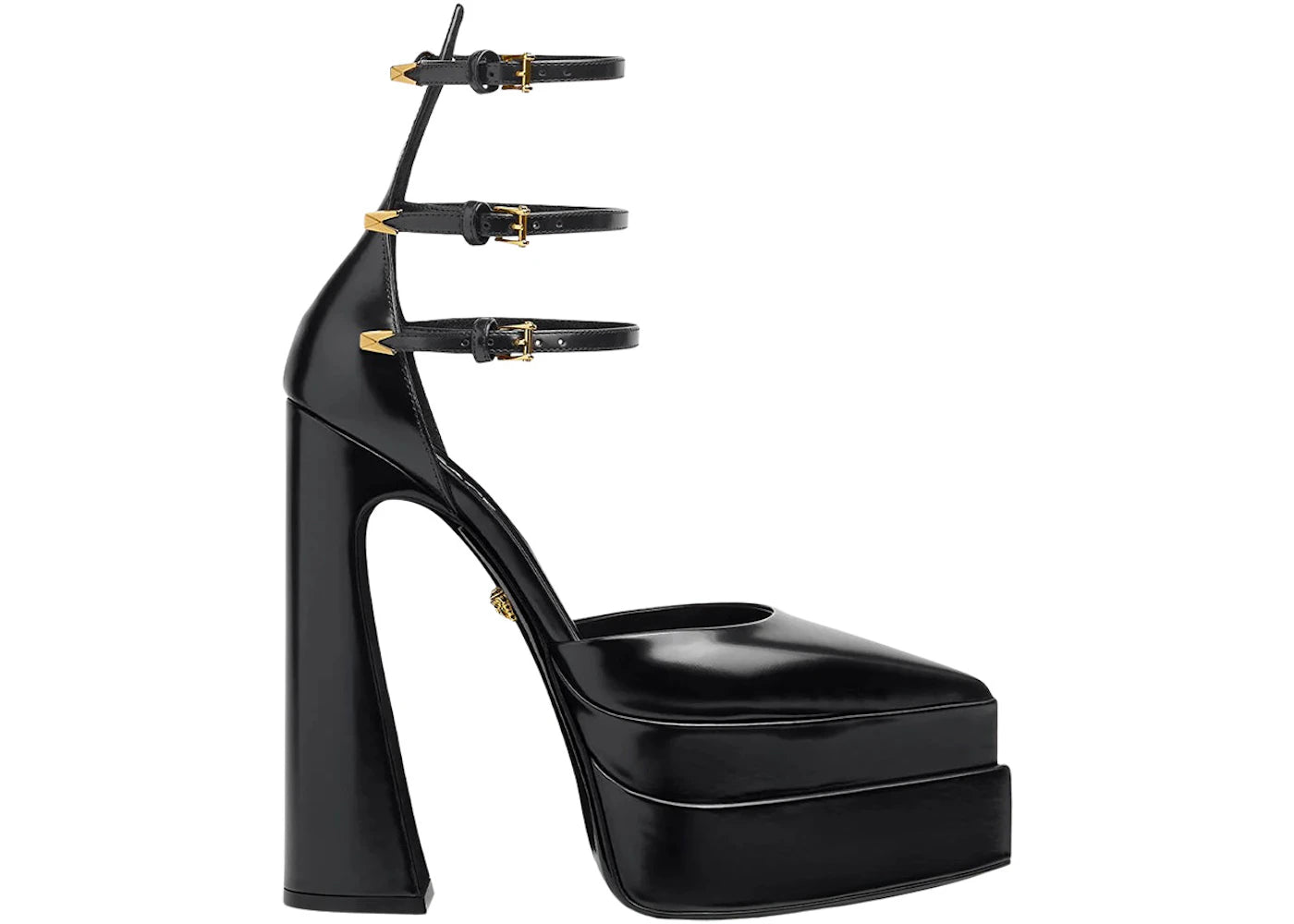 Versace Aevitas 160mm Pointy Platform Pumps Black Patent Leather