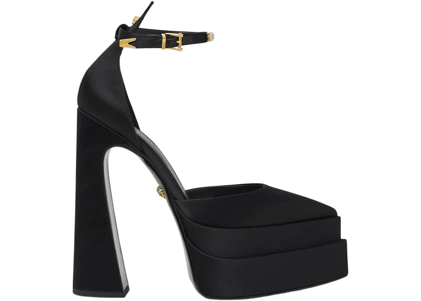 Versace Aevitas 160mm Pointy Platform Pumps Black Satin