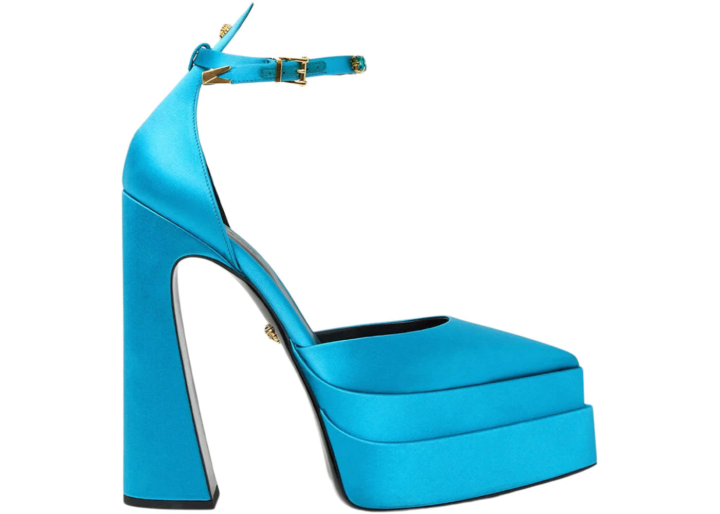 Versace Aevitas 160mm Pointy Platform Pumps Light Blue Satin