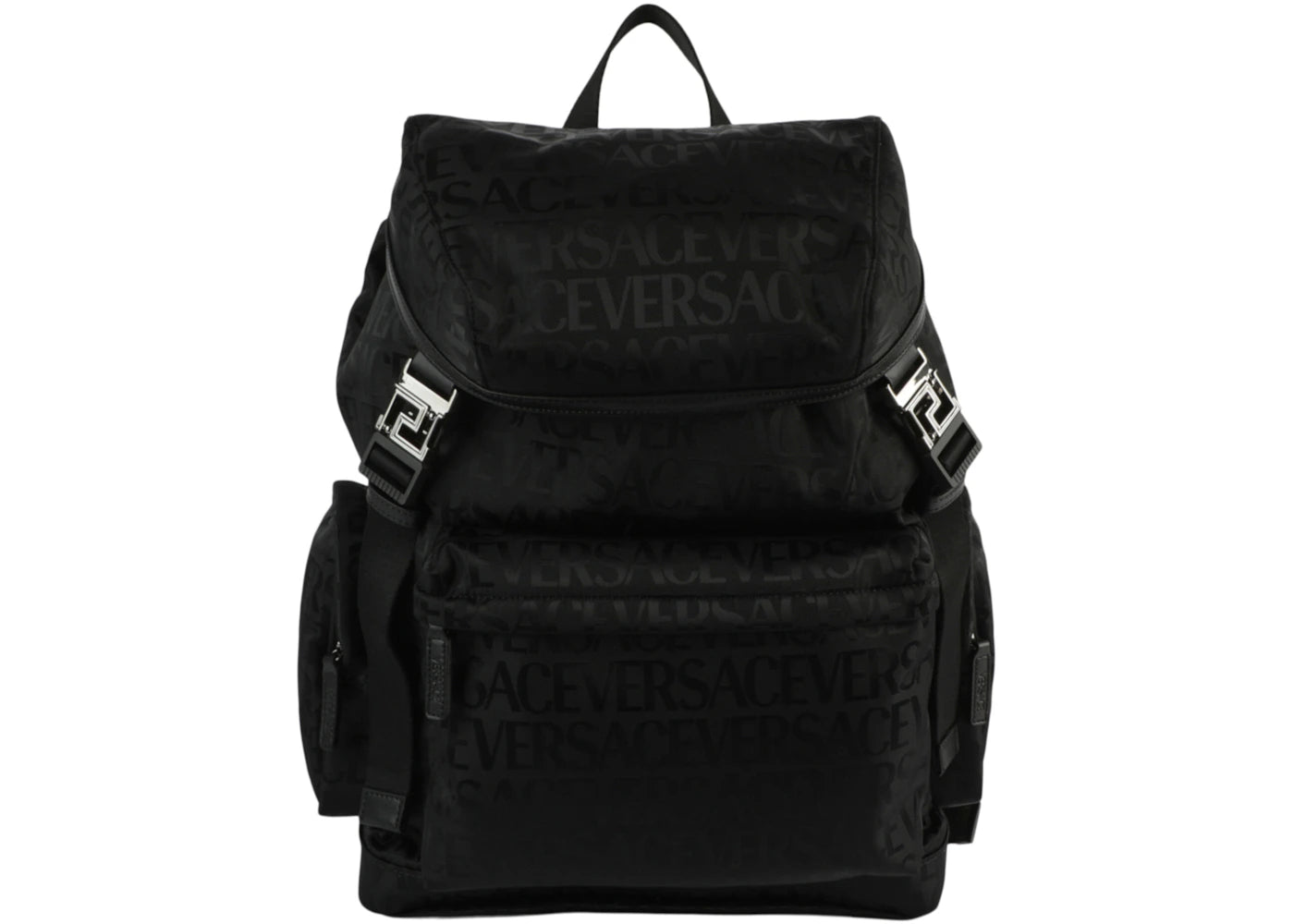 Versace All Over Logo Nylon Backpack Black