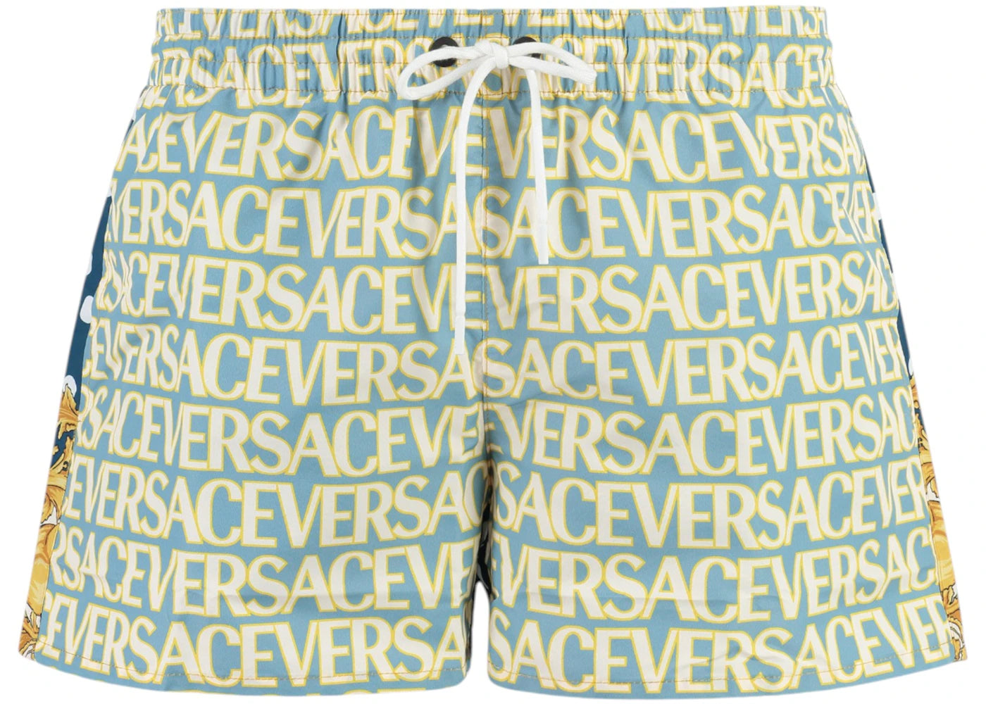 Versace All-Over Logo Print Swim Shorts Blue/Blue/White/Yellow