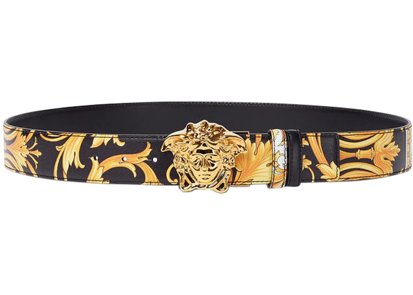 Versace Barocco Reversible Leather Belt Black/Yellow/Gold-tone