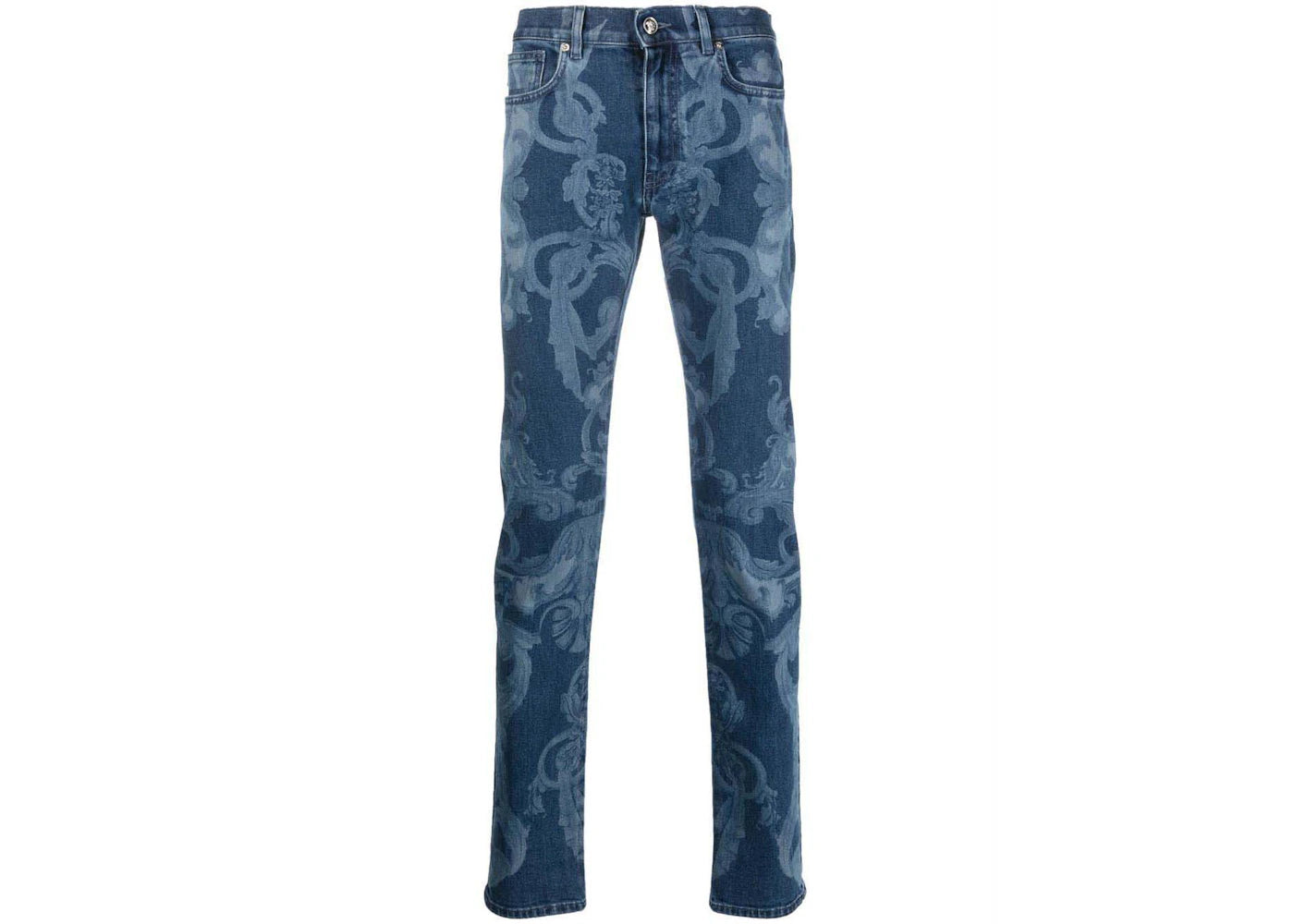 Versace Baroque-Print Skinny Jeans Blue