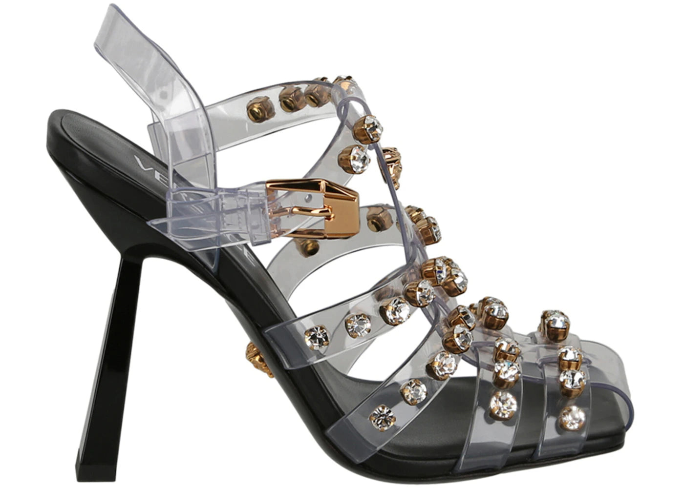 Versace Crystal Embellished Heel Sandals Clear Onix (Women's)