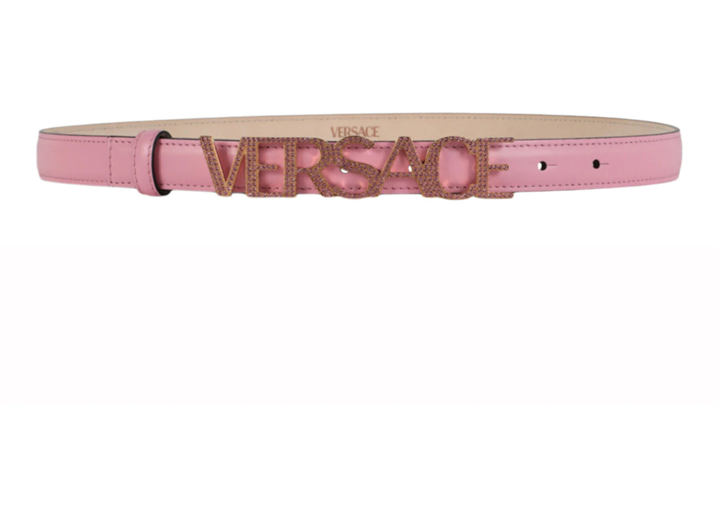 Versace Crystal Embellished Logo Belt Baby Pink