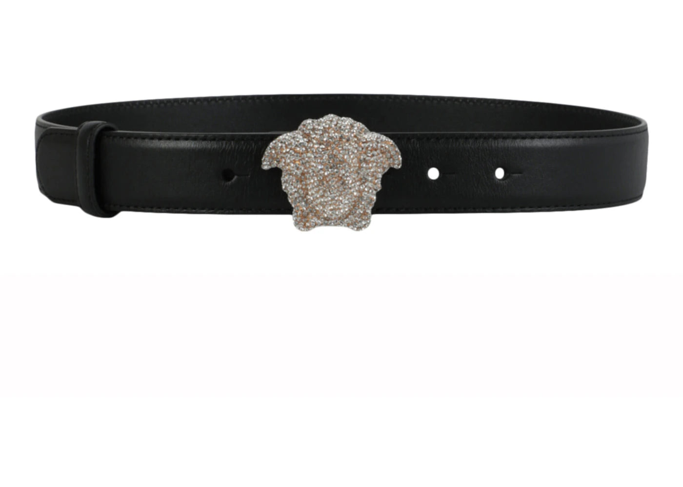 Versace Crystal Medusa Leather Belt Black