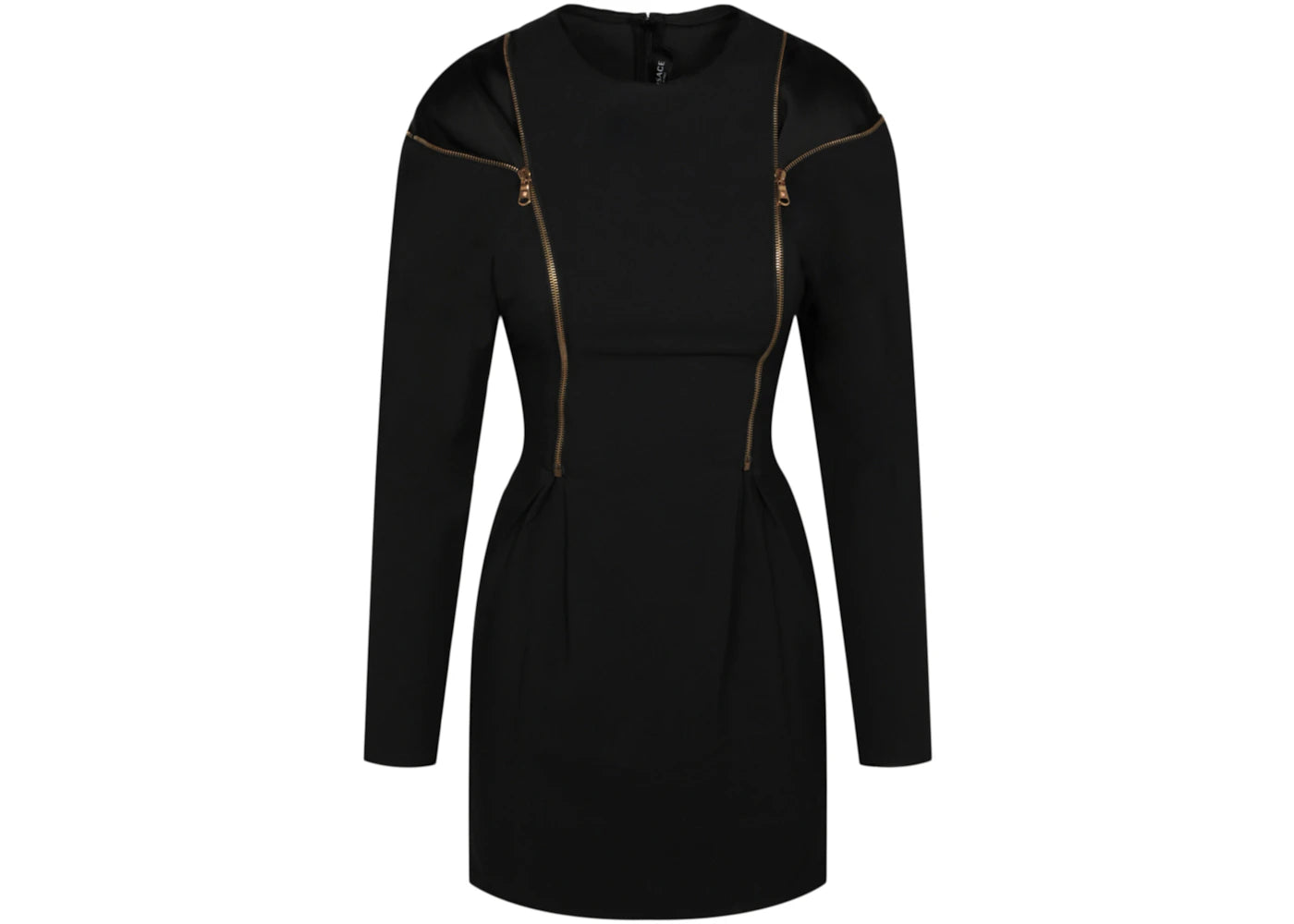 Versace Double Zip Long Sleeve Cocktail Dress Black