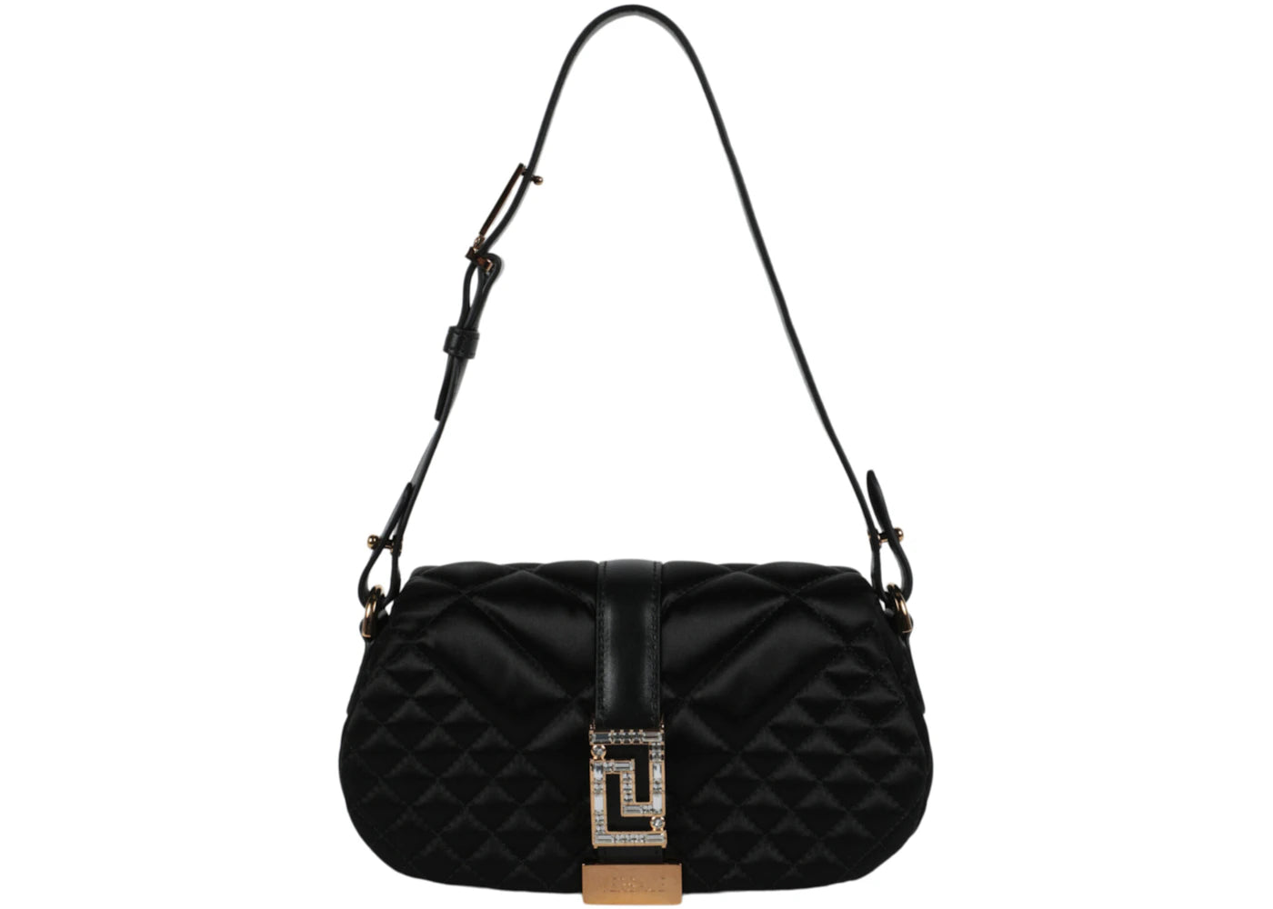 Versace Greca Goddess Quilted Satin Shoulder Bag Black