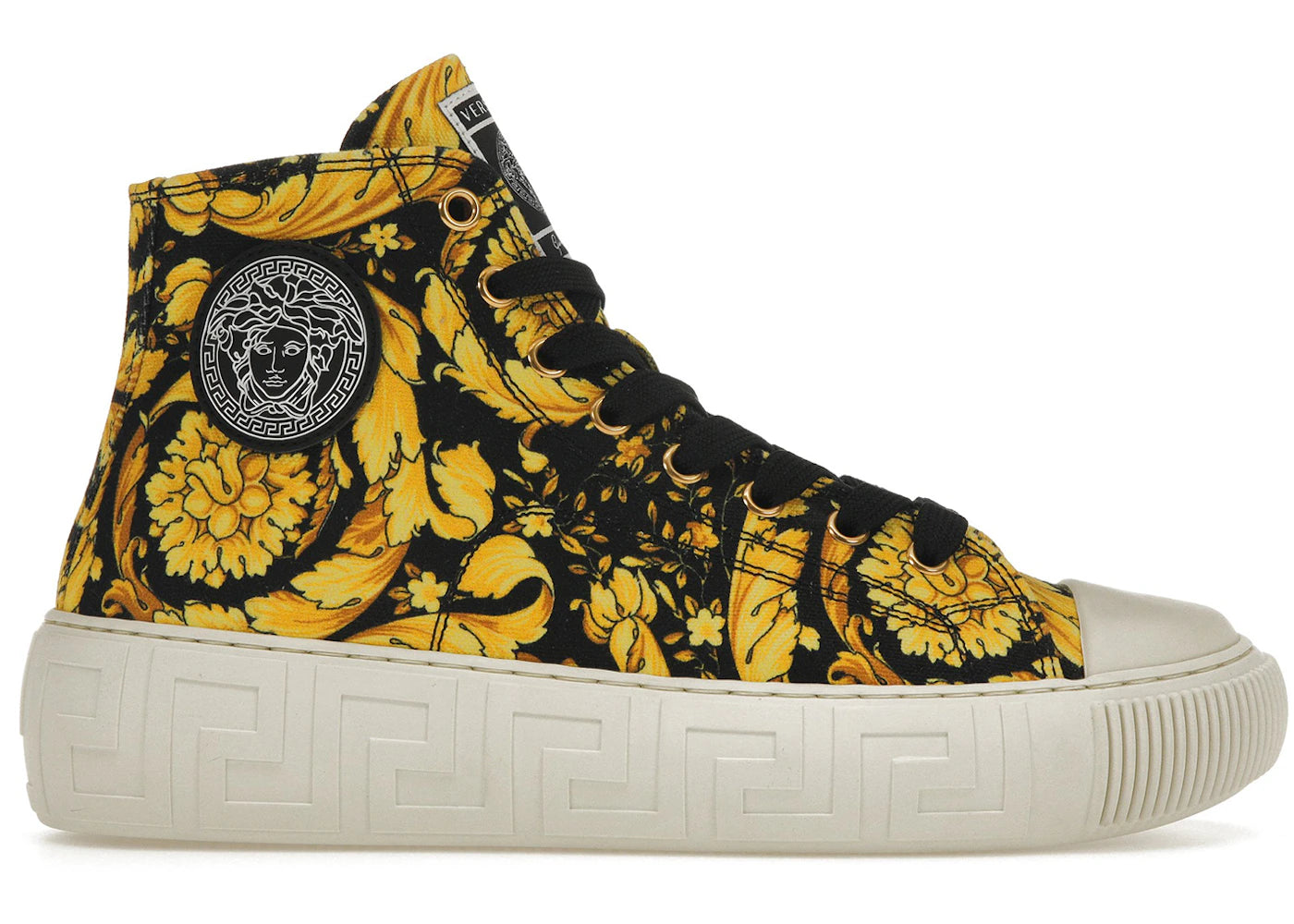 Versace Greca High Top Barocco Print Black Yellow (Women's)