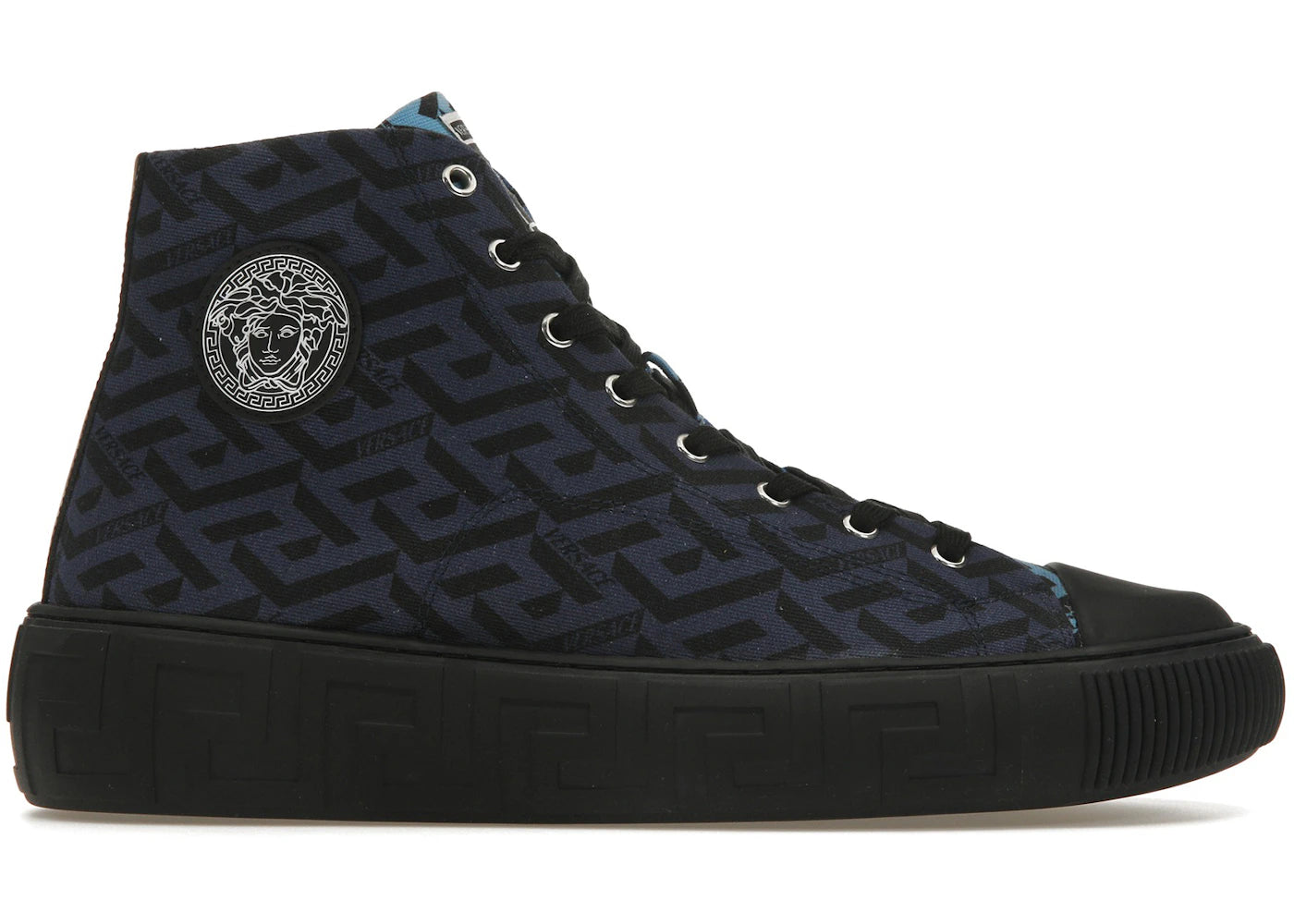 Versace Greca High Top Greek Print Dark Blue Black