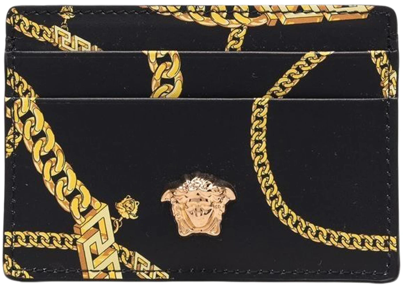 Versace La Medusa Card Holder Chain Link Print Black/Gold