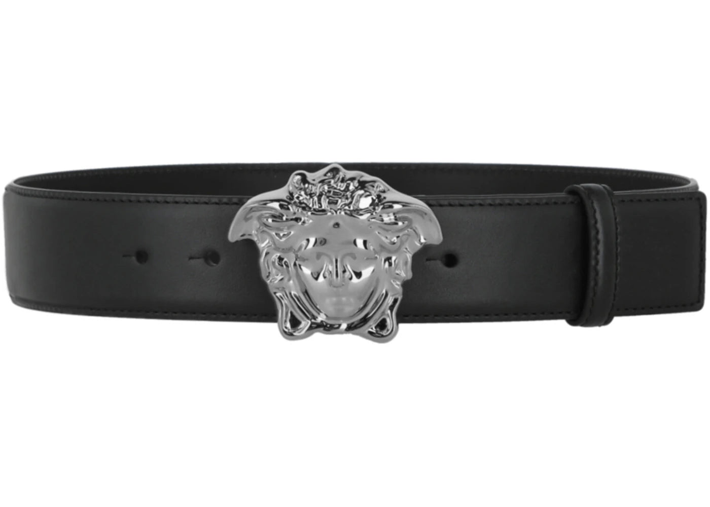 Versace La Medusa Leather Belt Black/Ruthenium