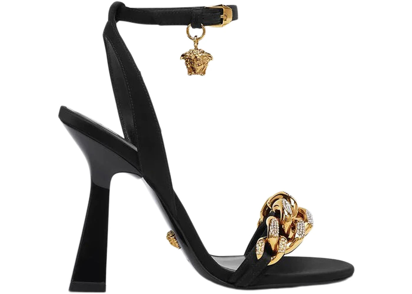 Versace Medusa 110mm Chain High Heeled Sandals Black Satin