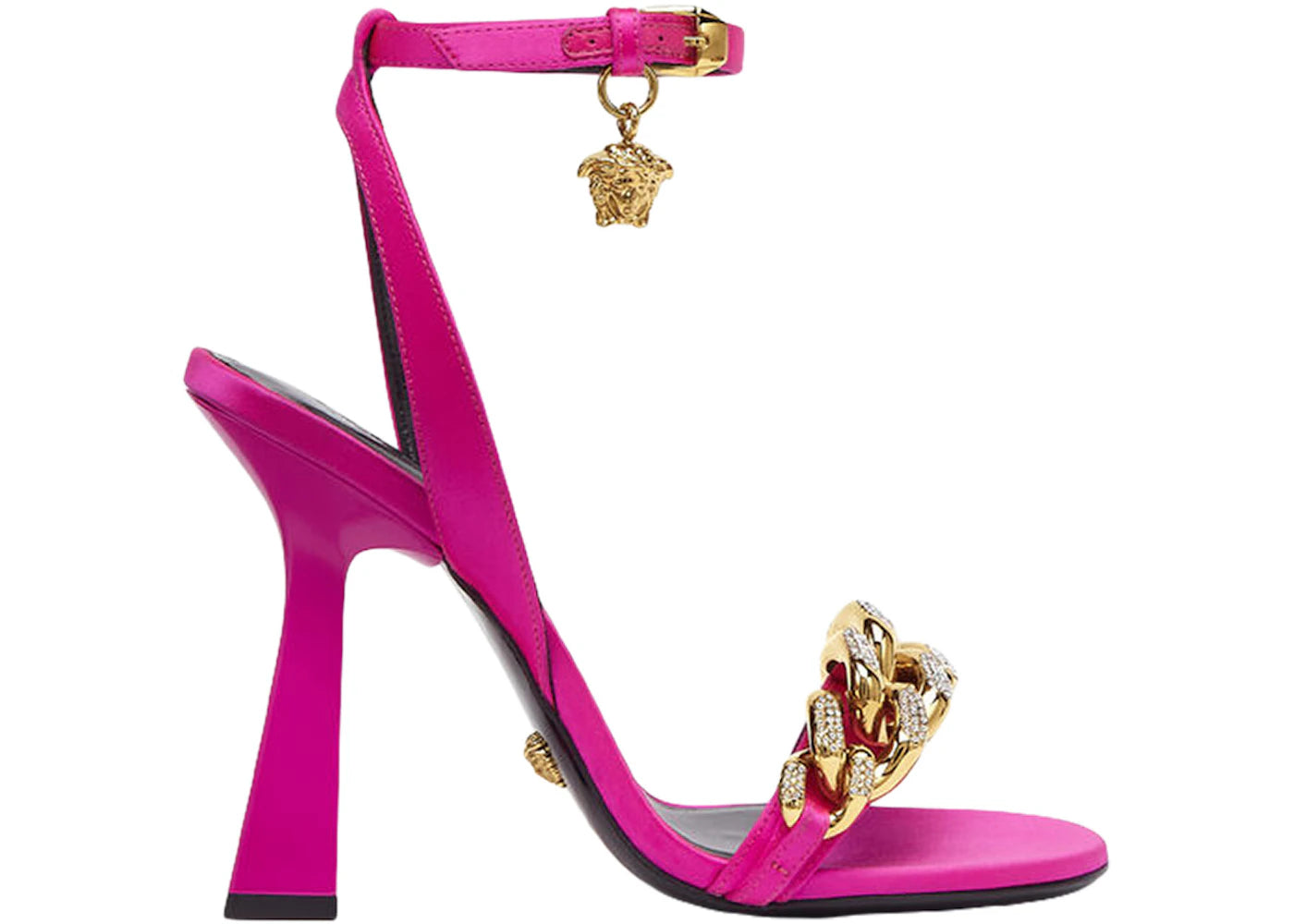 Versace Medusa 110mm Chain High Heeled Sandals Deep Fuchsia Satin