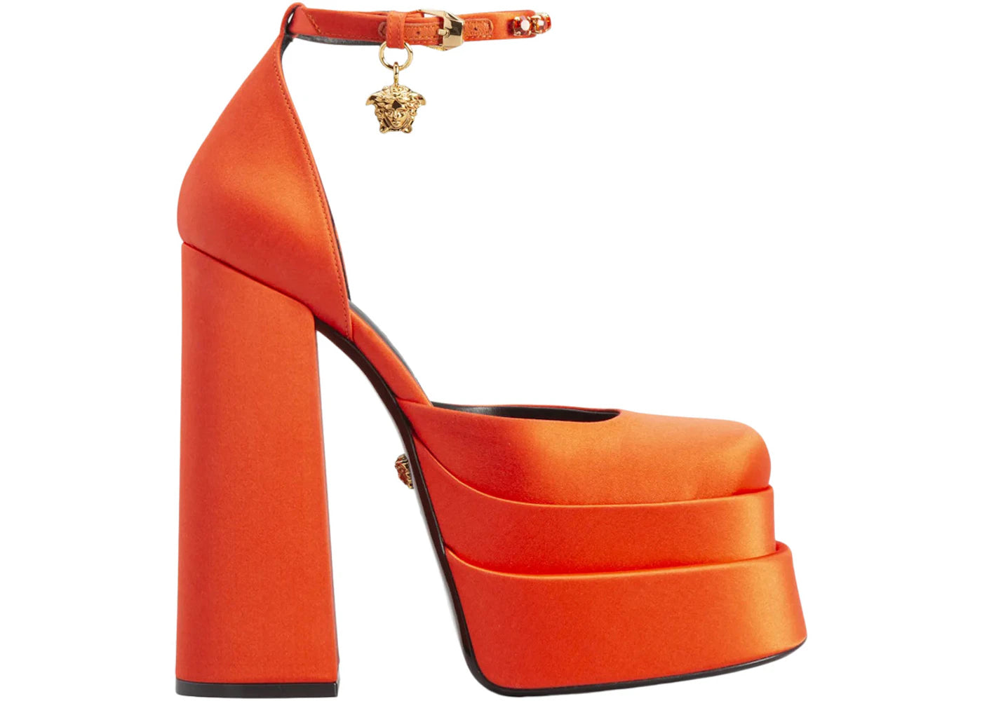 Versace Medusa Aevitas 155mm Platform Pumps Neon Orange Satin