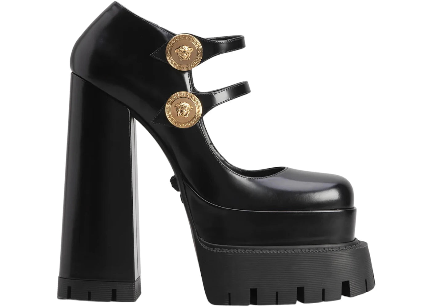 Versace Medusa Aevitas 165mm Platform Mary Janes Black Patent Leather