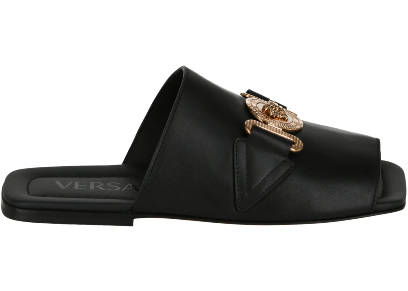 Versace Medusa Biggie Leather Slide Sandal Black