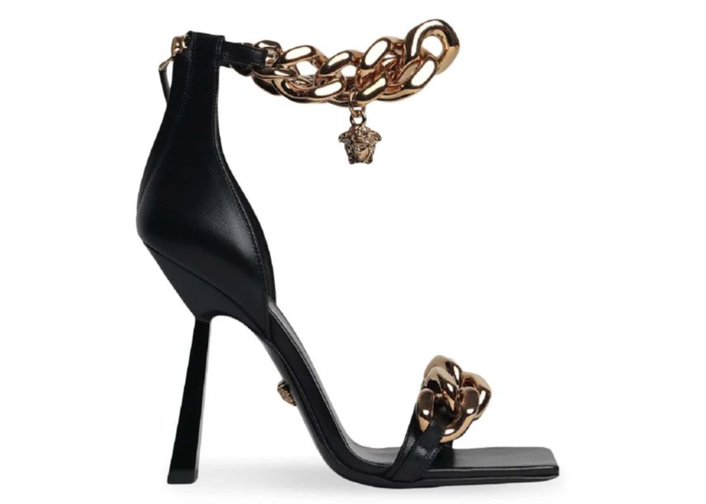 Versace Medusa Chain Metallic Leather Heel Black (Women's)