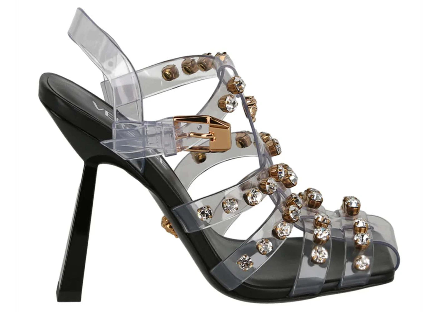 Versace Medusa Embellished Cage Heel Black (Women's)