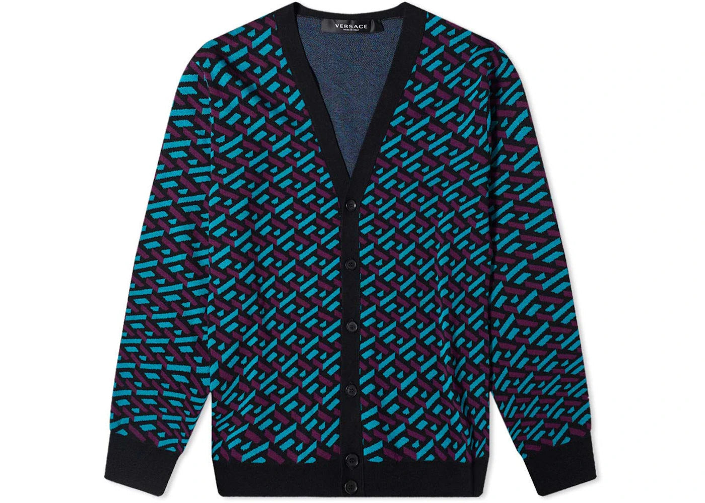 Versace Monogram Geometric Intarsia Cardigan Black/Blue/Purple