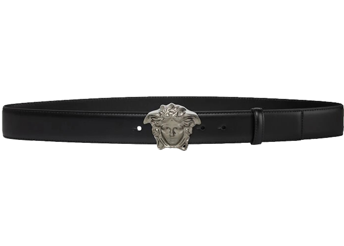 Versace Palazzo Belt with Medusa Buckle Ruthenium-tone Black