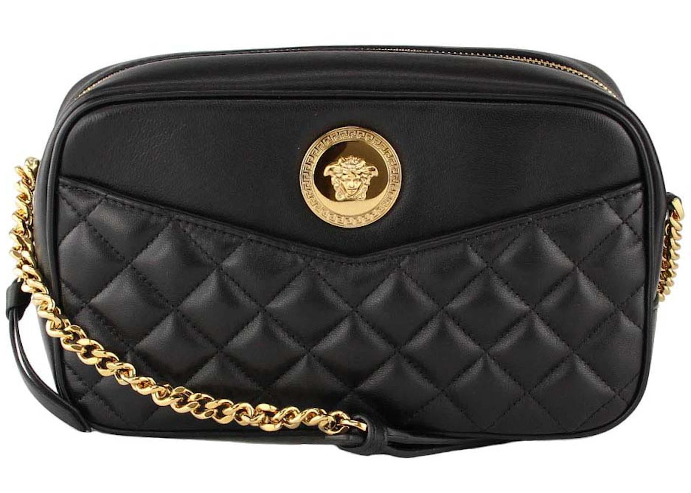 Versace Quilted Leather Medium Camera Bag Black