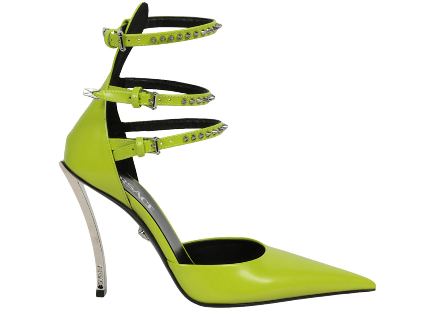 Versace Spiked Pin Point Pumps Acid Lime Palladium (Women's)