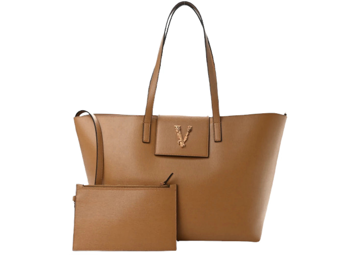 Versace Virtus V Logo Tote Bag Brown