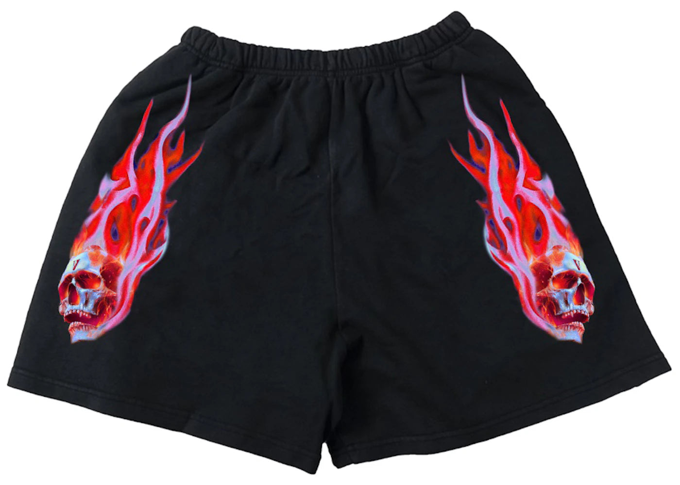 Vlone Skully Red Flame Shorts Black