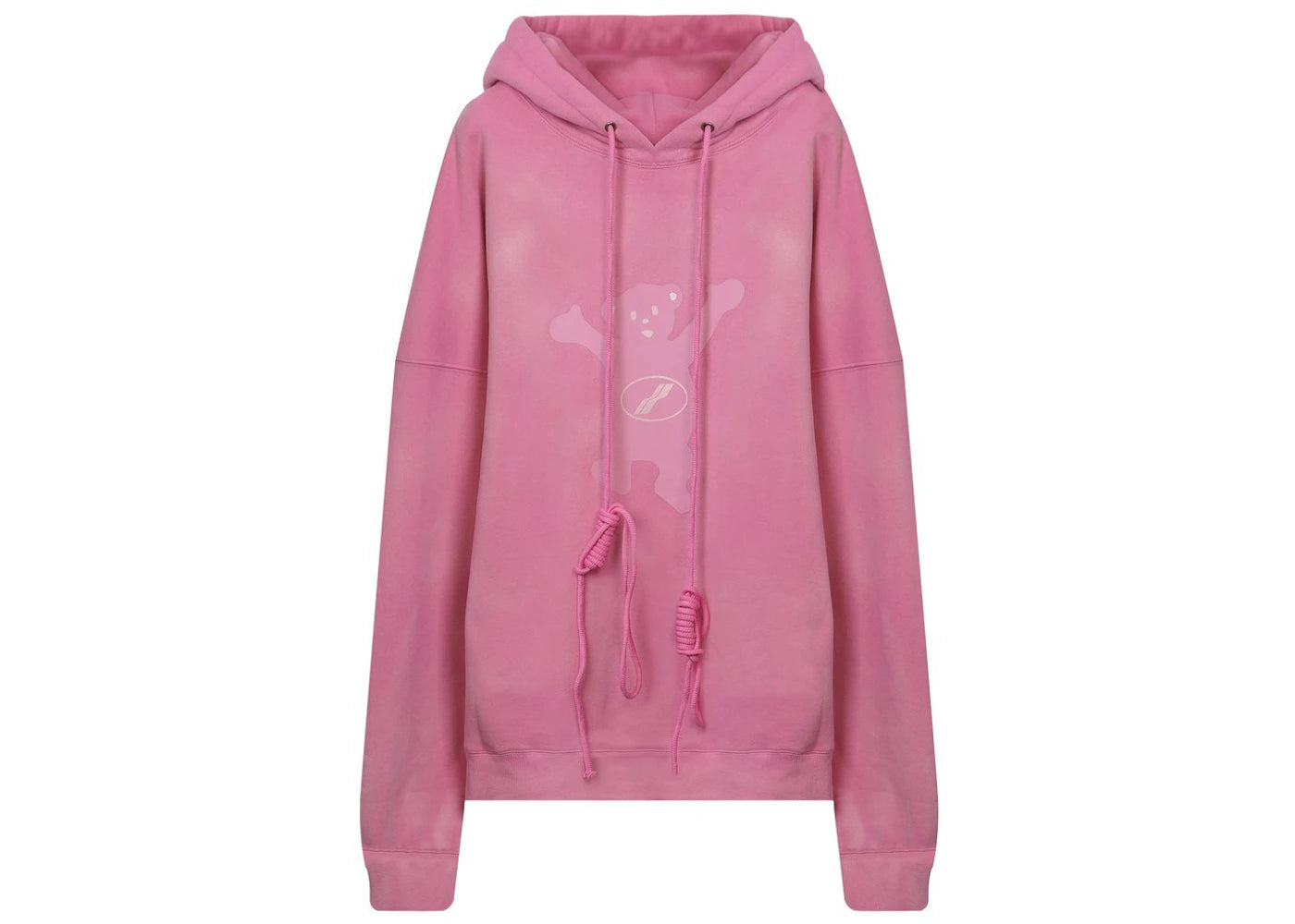 WE11DONE Bear Print Drawstring Hoodie Pink