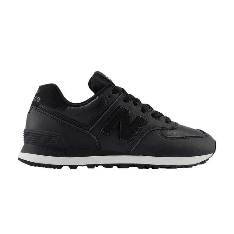 New Balance 574 Black Leather White Midsole (Women's)