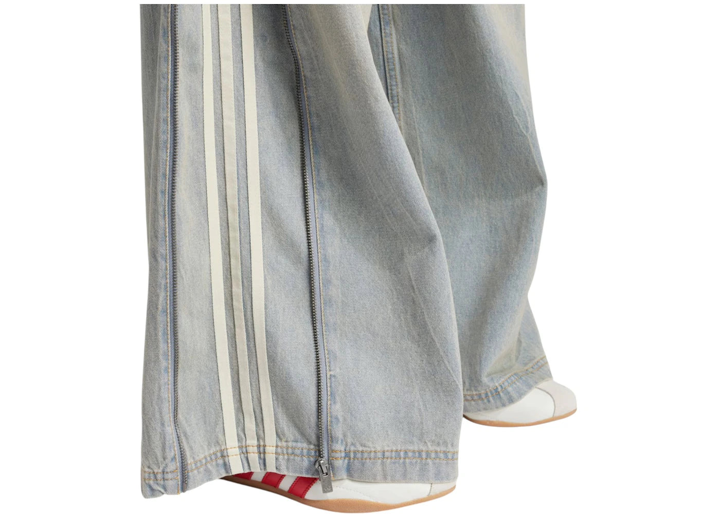 WASHED DENIM ZIPPED PANTS - Washed Denim Zip Pants (0733-D010 