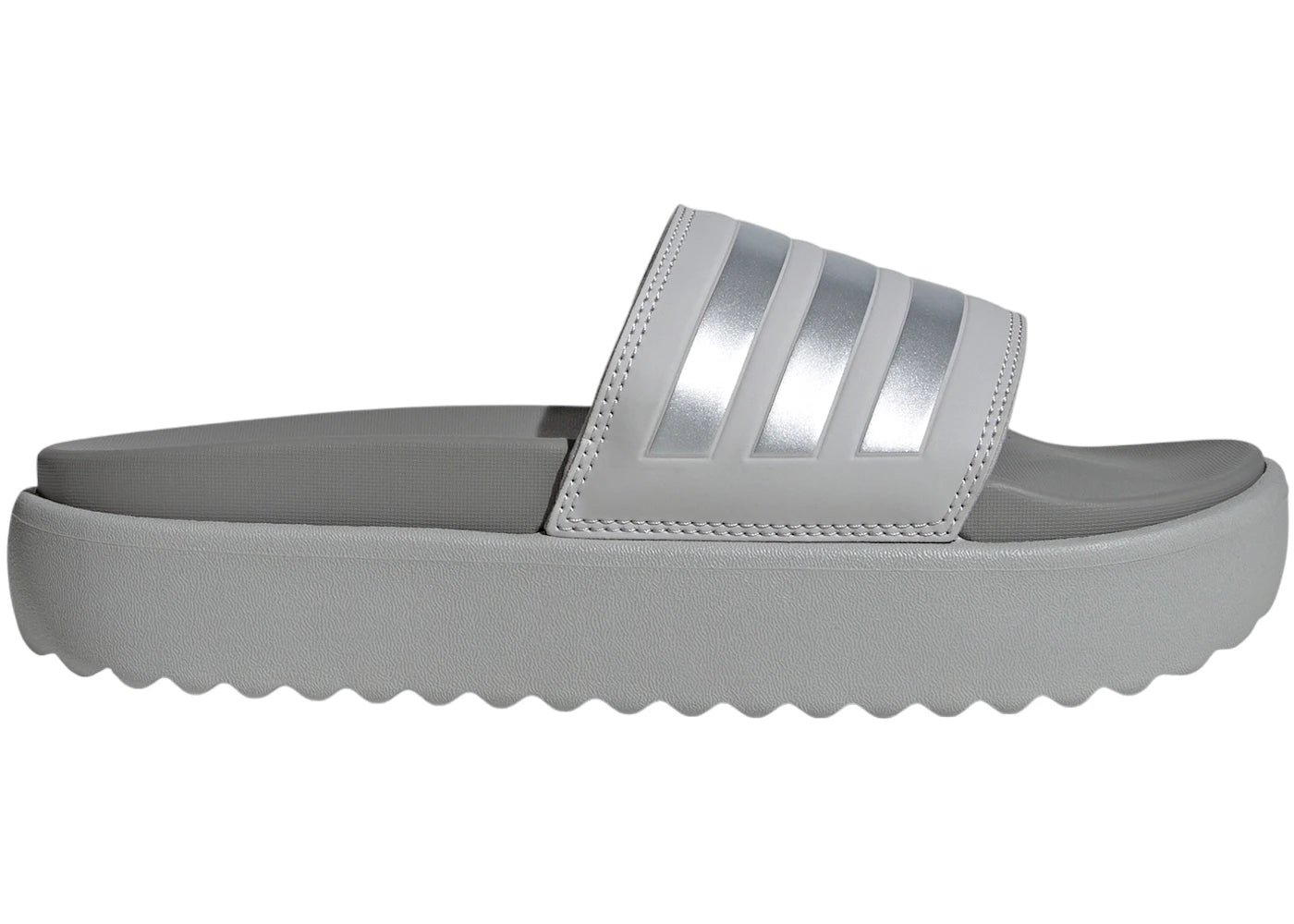 adidas Adilette Platform Slides Grey Silver Metallic Charcoal Solid Grey (Women's)