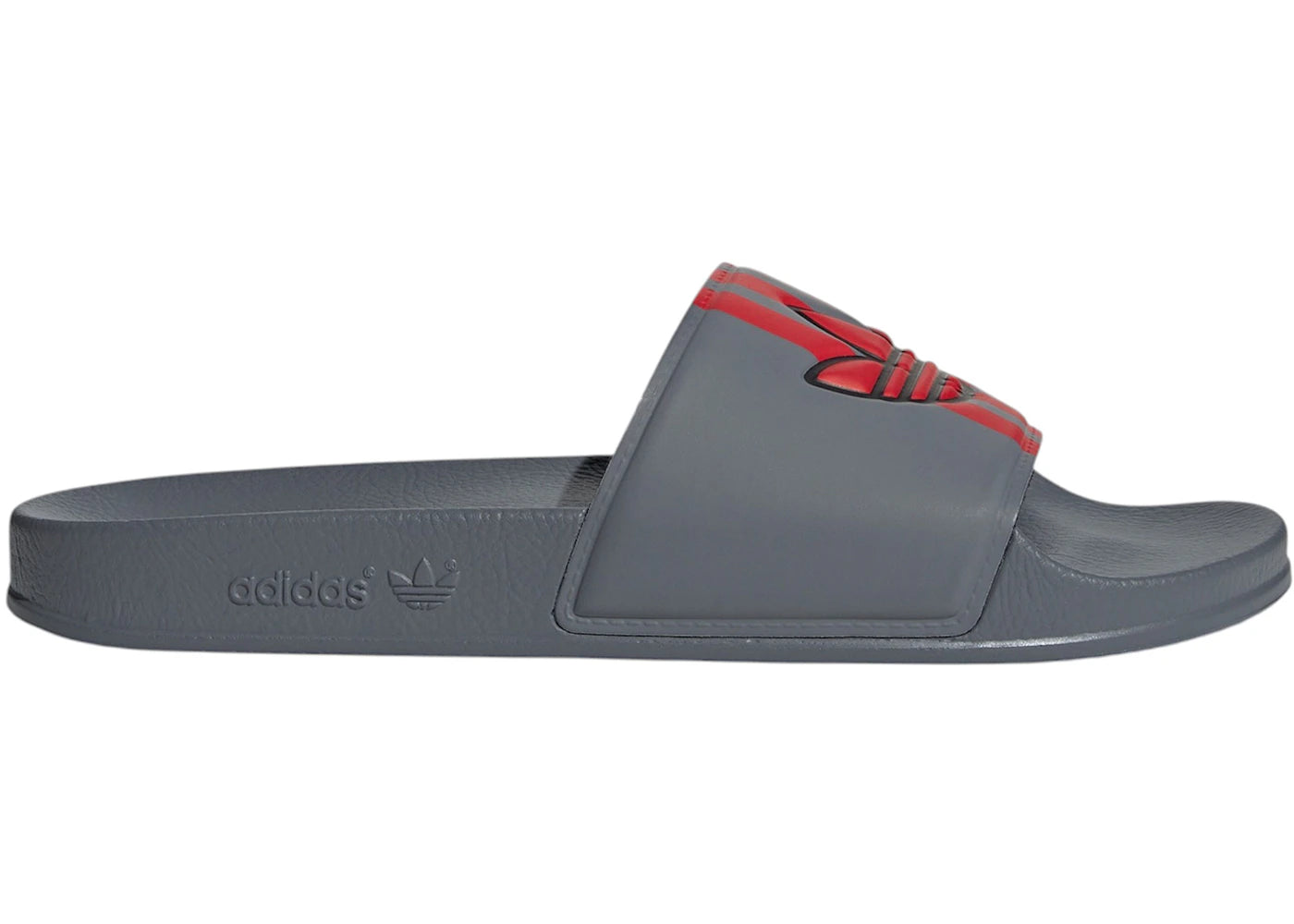 adidas Adilette Slides Grey Four Better Scarlet Core Black