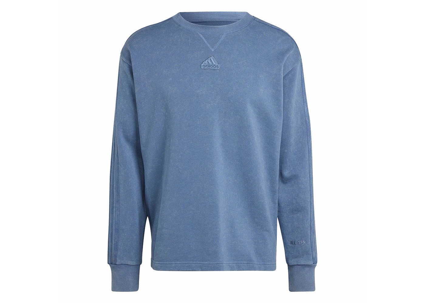 adidas All Szn French Terry 3-Stripes Garment Wash Crew Sweatshirt Preloved Ink