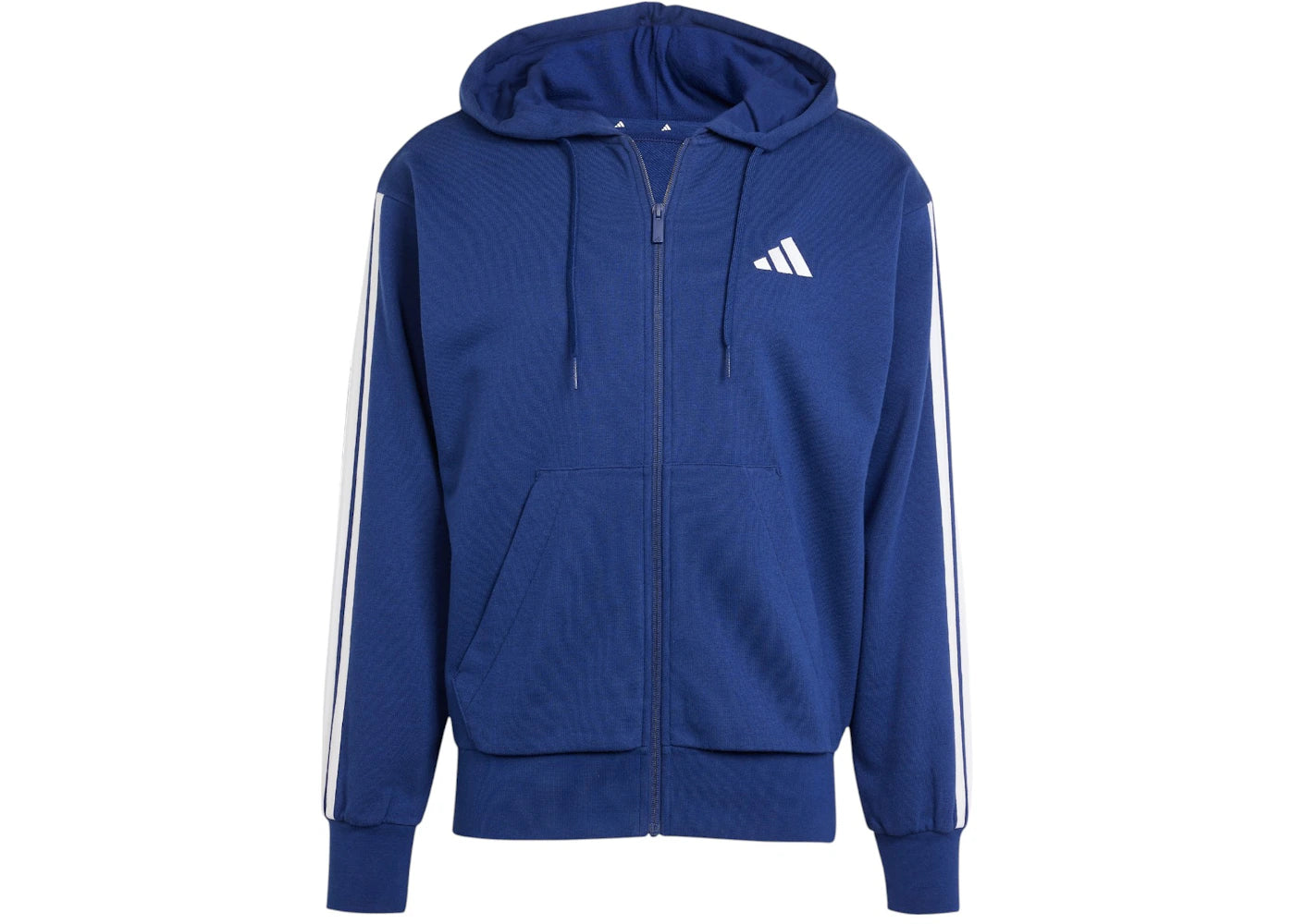 adidas Essentials 3-Stripes French Terry Full-Zip Hoodie Dark Blue/White