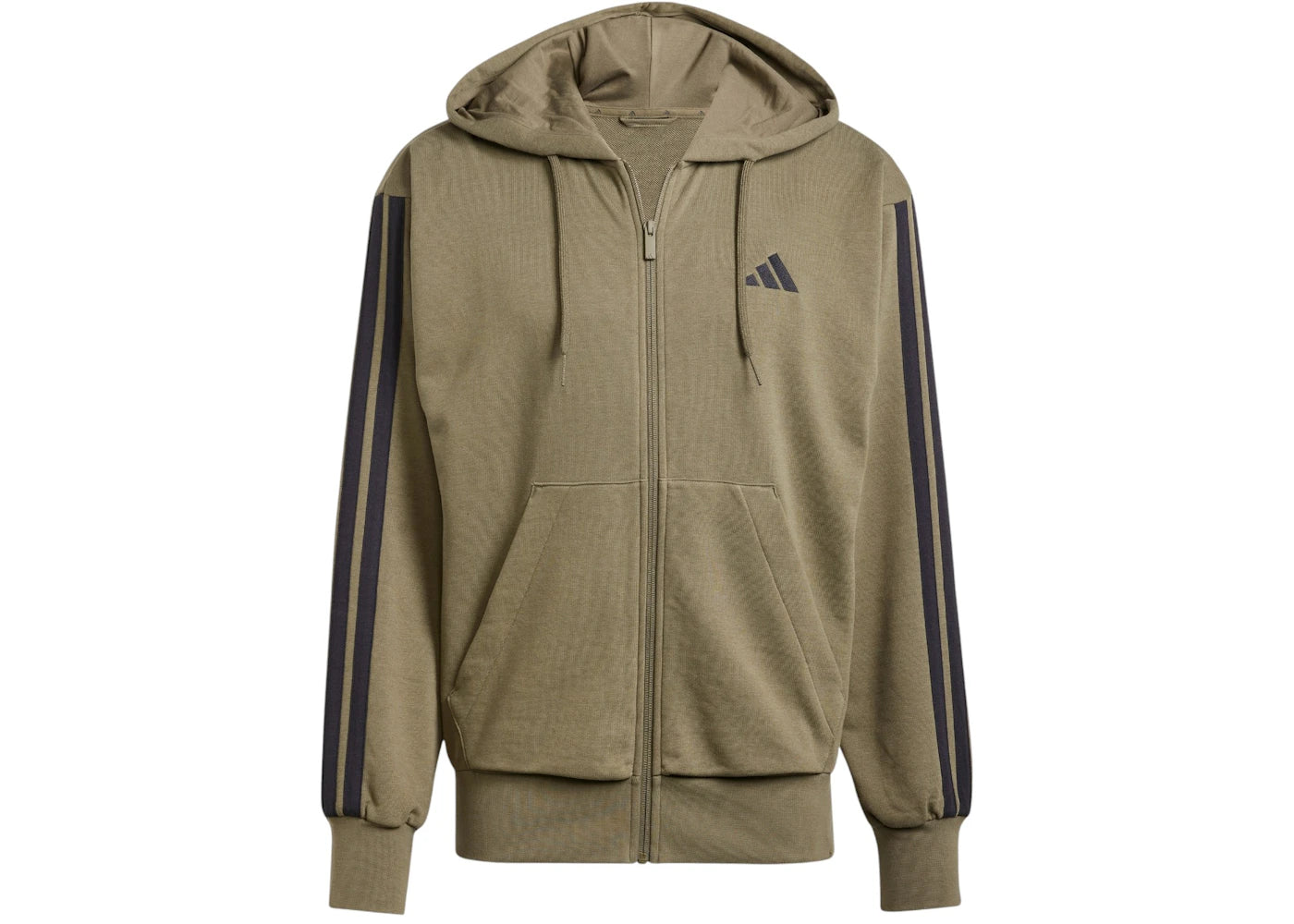 adidas Essentials 3-Stripes French Terry Full-Zip Hoodie Olive Strata/Black