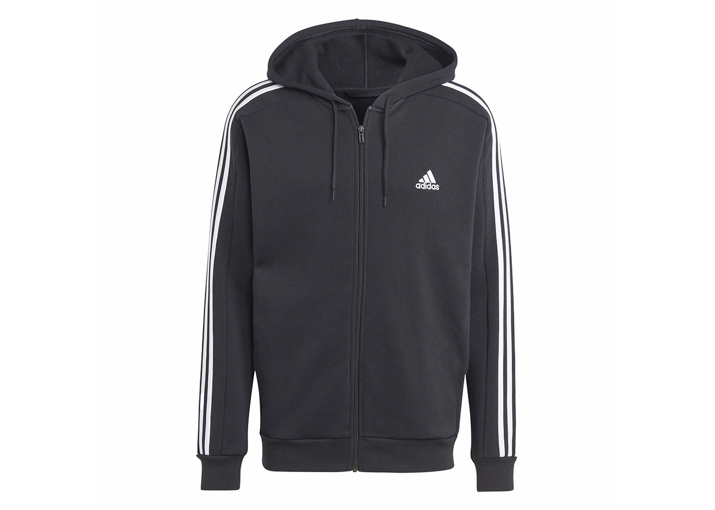 adidas Essentials Fleece 3-Stripes Full-Zip Hoodie Black