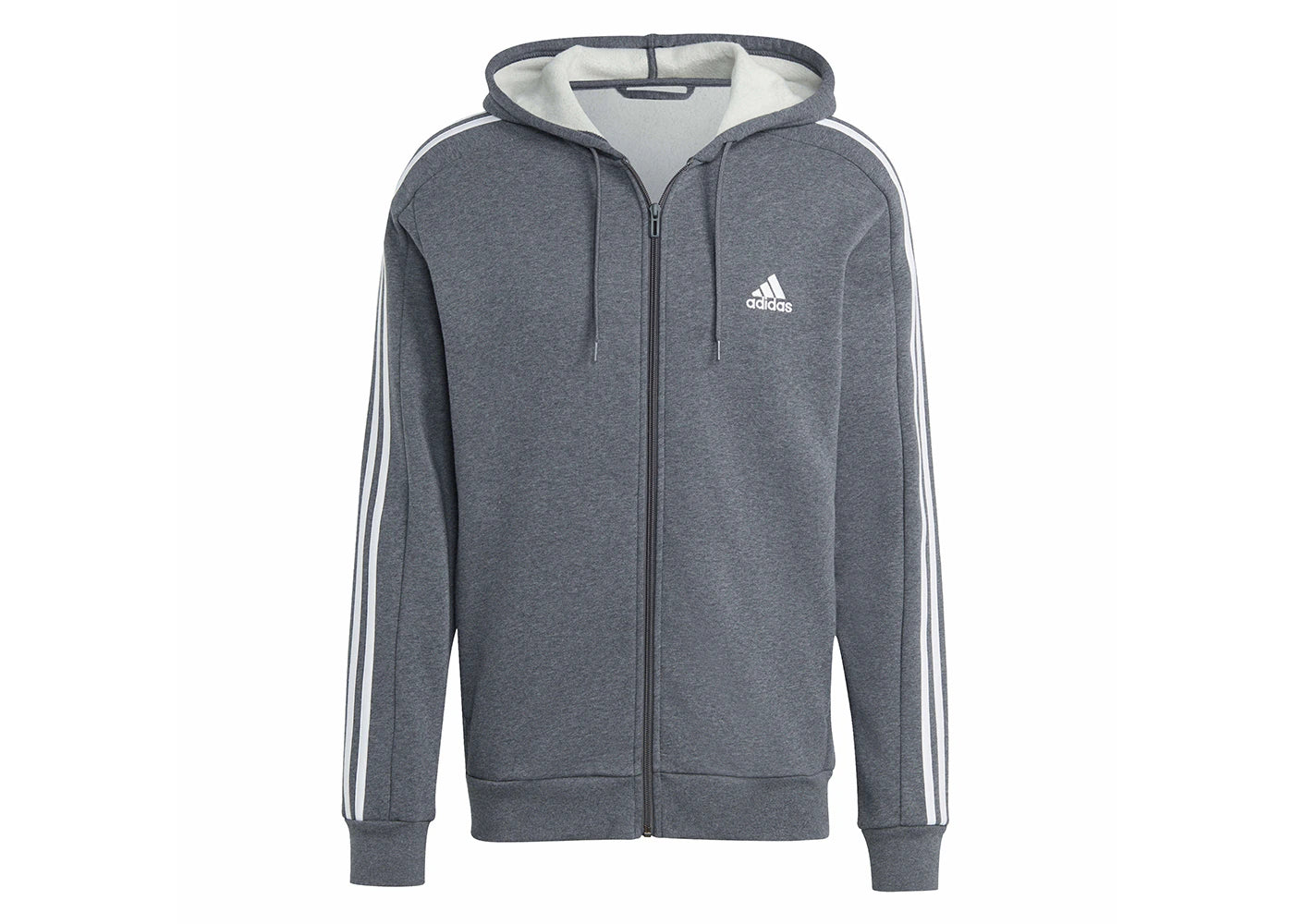 adidas Essentials Fleece 3-Stripes Full-Zip Hoodie Dark Grey Heather