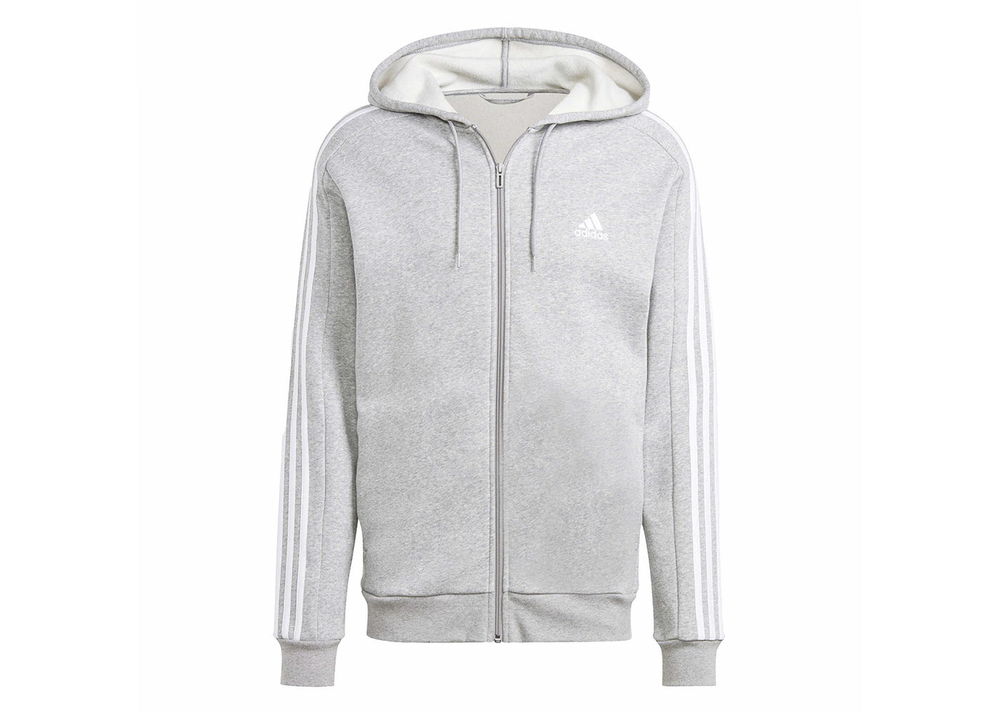 adidas Essentials Fleece 3-Stripes Full-Zip Hoodie Medium Grey Heather