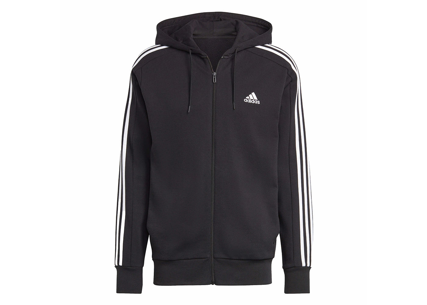 adidas Essentials French Terry 3-Stripes Full-Zip Hoodie Black/White