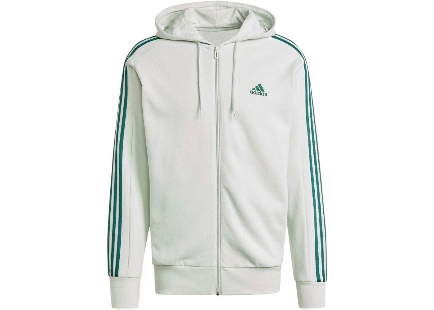 adidas Essentials French Terry 3-Stripes Full-Zip Hoodie Linen Green