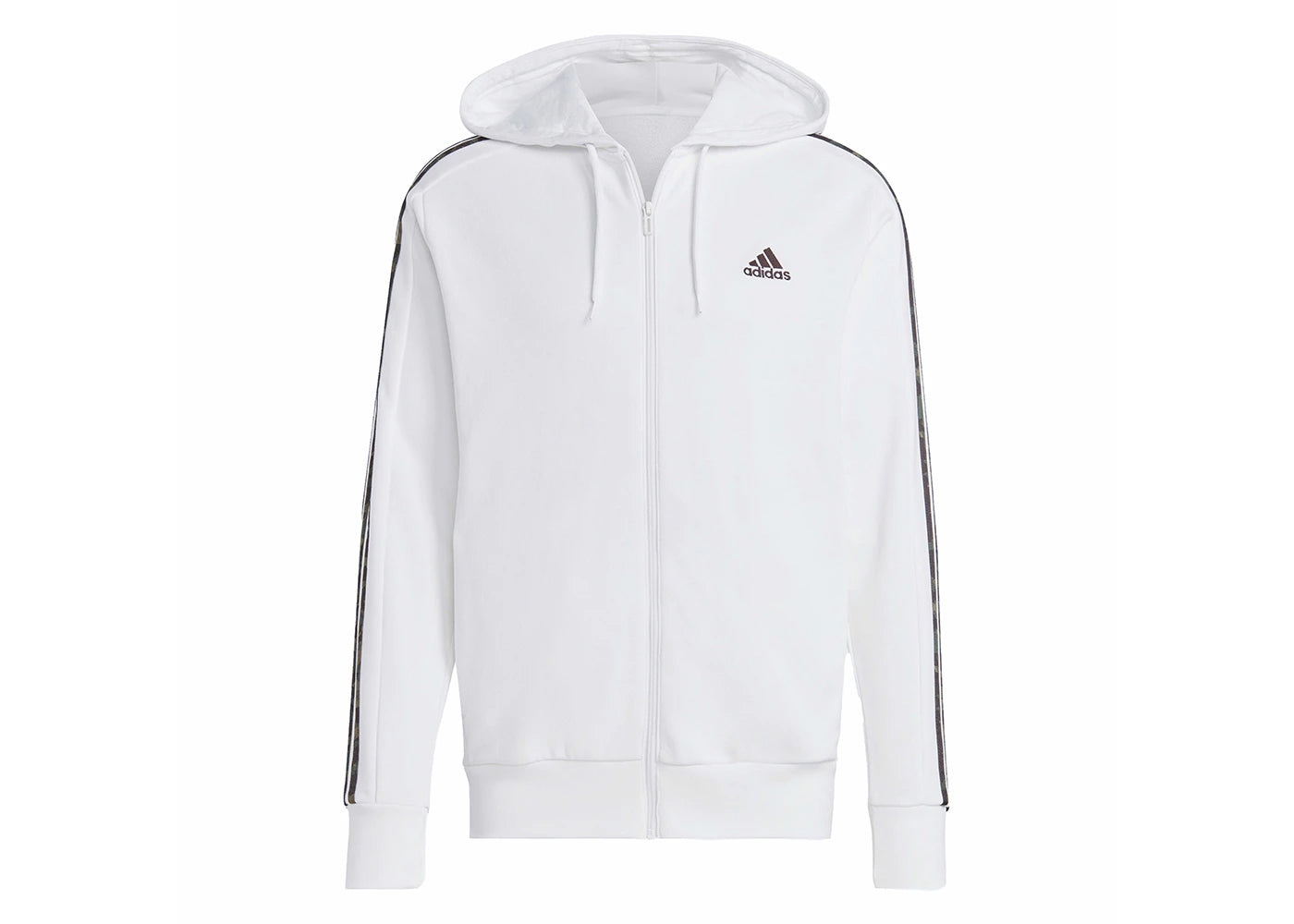 adidas Essentials French Terry 3-Stripes Full-Zip Hoodie White/Olive Strata