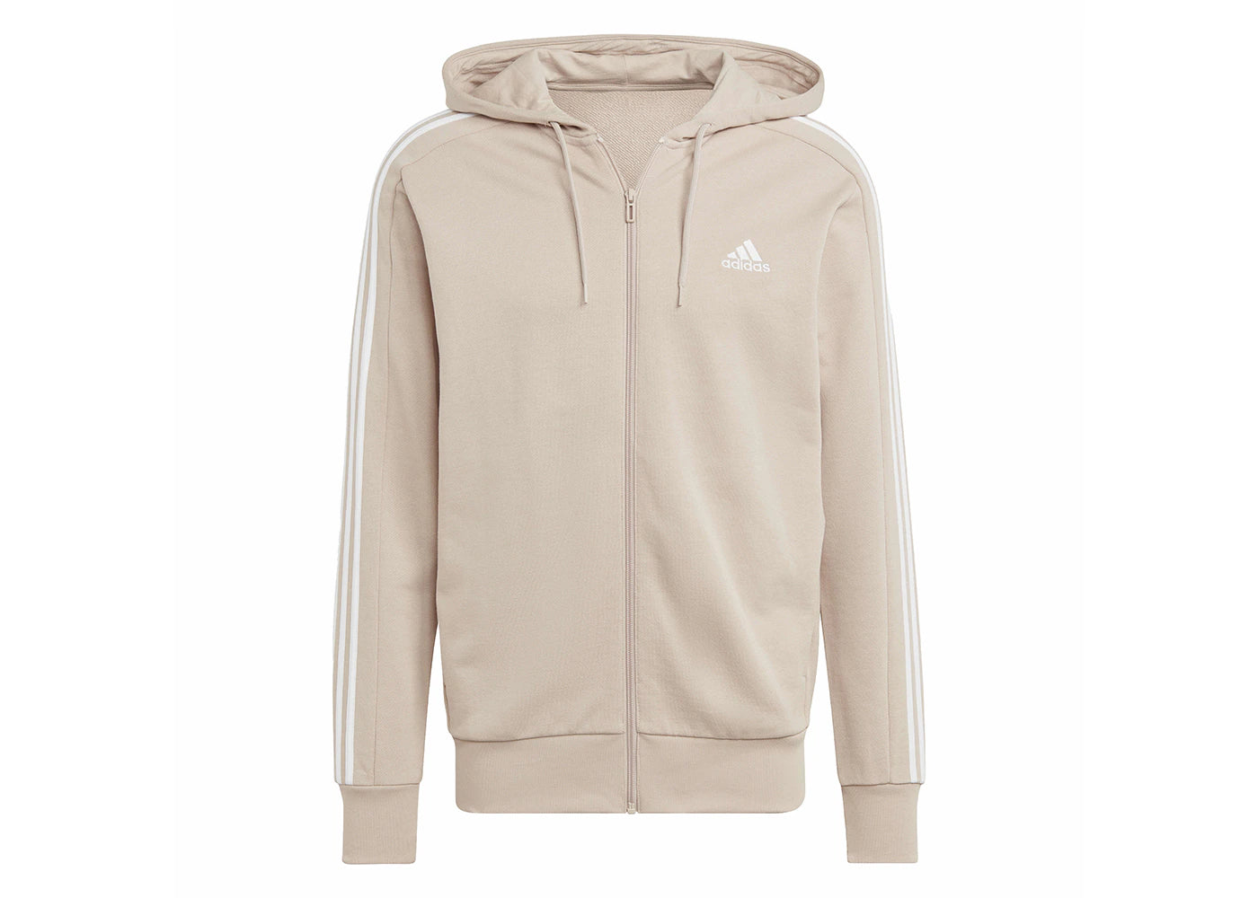 adidas Essentials French Terry 3-Stripes Full-Zip Hoodie Wonder Taupe/White