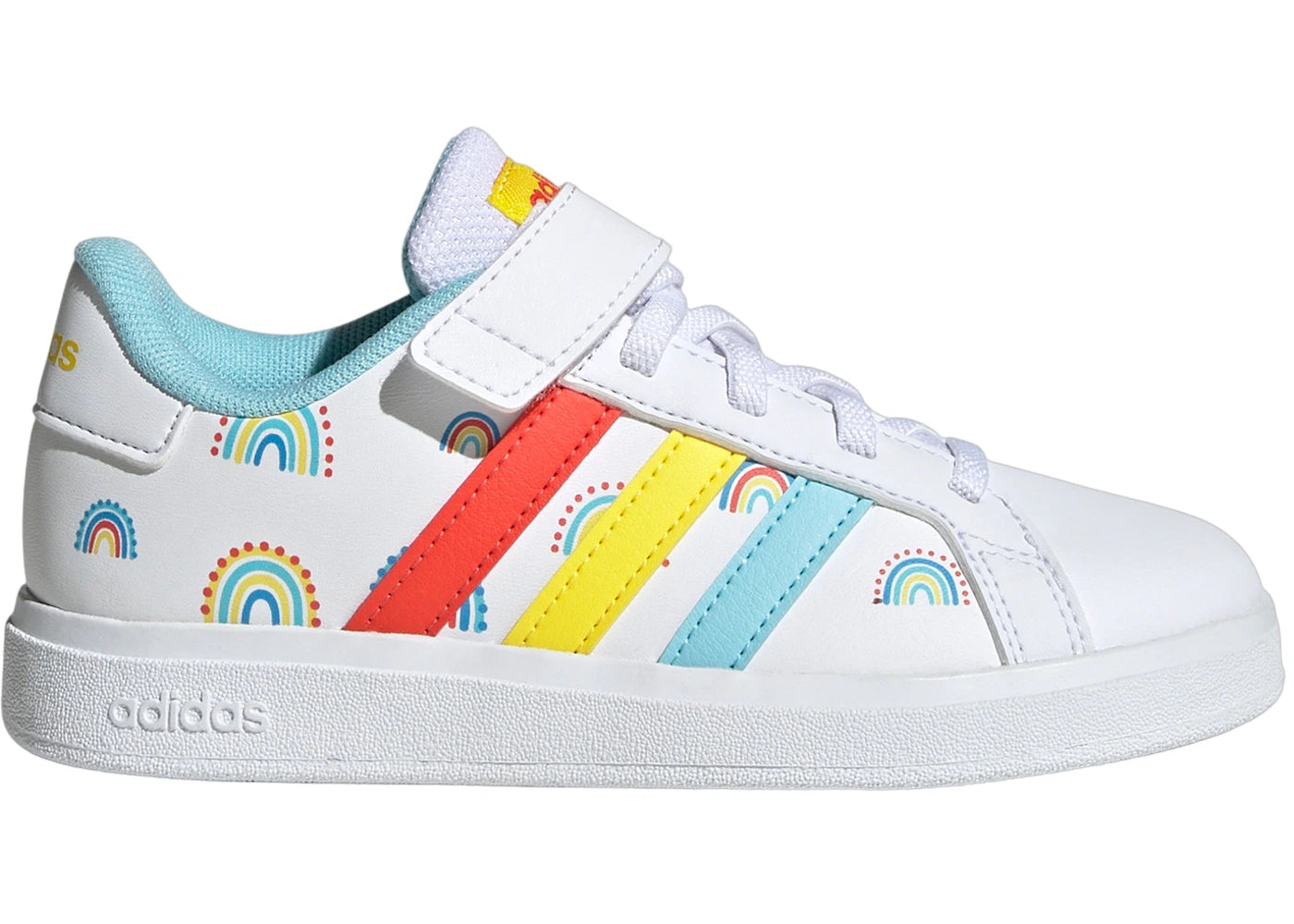 adidas Grand Court And Top Strap Cloud White Bold Orange Impact Yellow (GS)