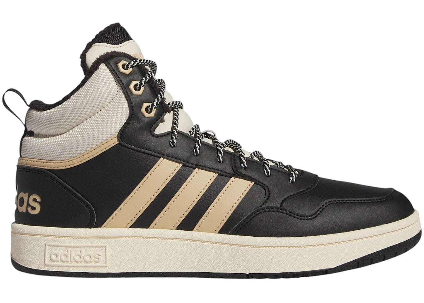 adidas Hoops 3.0 Mid Winterized Classic Fur Lining Core Black Magic Beige Wonder White