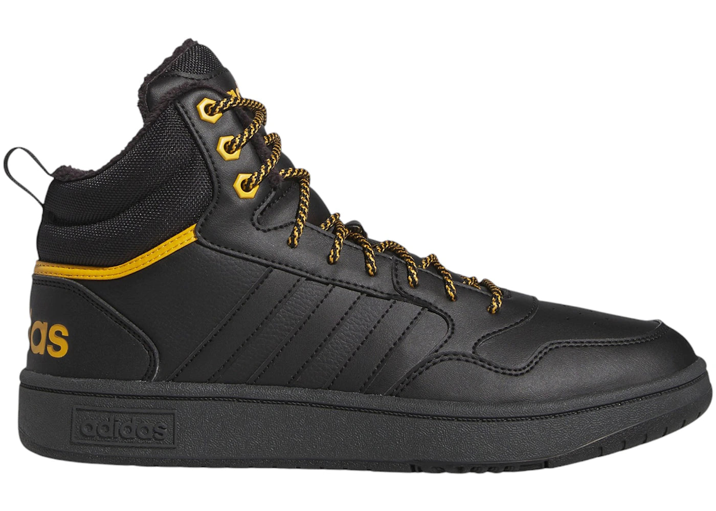 adidas Hoops 3.0 Mid Winterized Classic Fur Lining Core Black Preloved Yellow