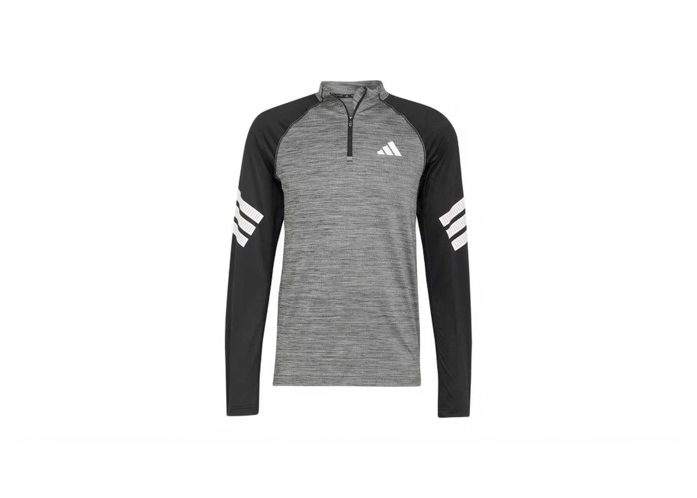 adidas Icon 3-Stripes 1/4-Zip Long-Sleeve Top Black Melange/White